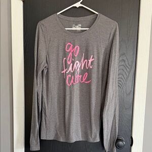 Under Armour Women's Gray Long Sleeve Tee with Pink 'Go Fight Cure' Script